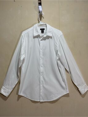 Structure Woven Cotton White Mens Button-Down Dress Shirt Sz M